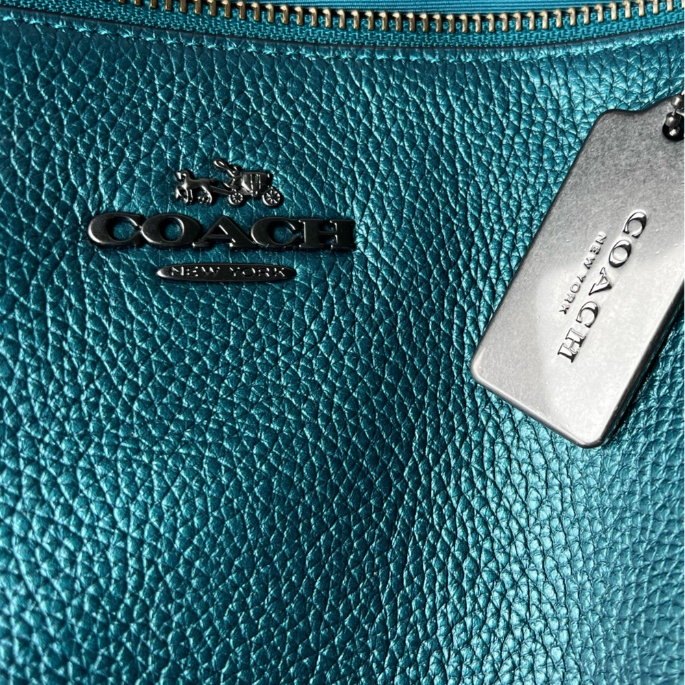 Coach Ava Turquoise iridescent Chain leather Tote bag